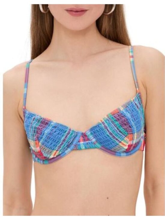 Polo Ralph Lauren Other - New Polo Ralph Lauren Women's Size M Blue Smocked Madras Balconette Swim Top